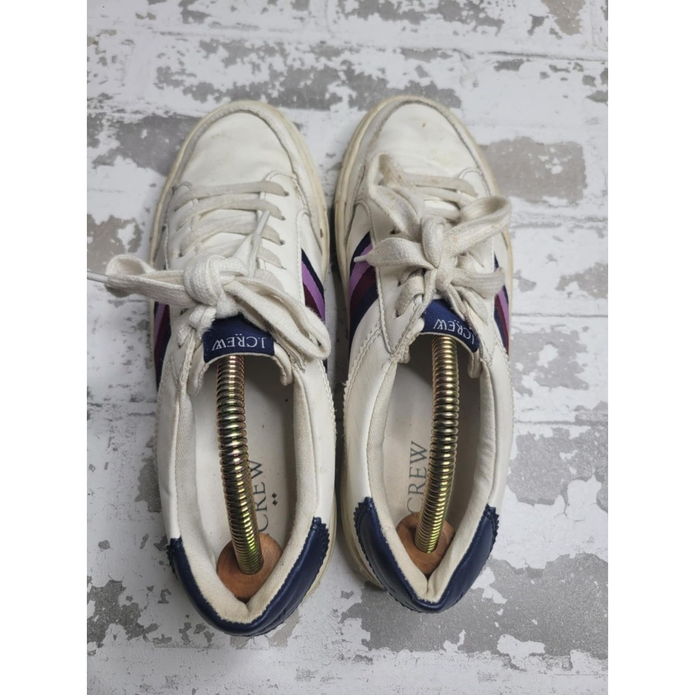 J Crew Women's The Road‎ Trip White with Purple Stripe Sneakers Size 7 - Picture 2 of 8